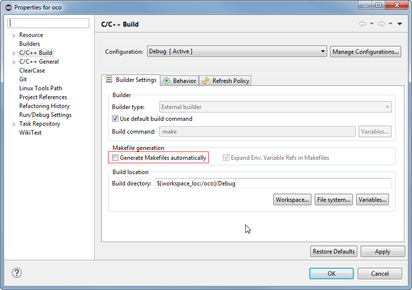 Eclipse - Project Properties - C/C++ Build